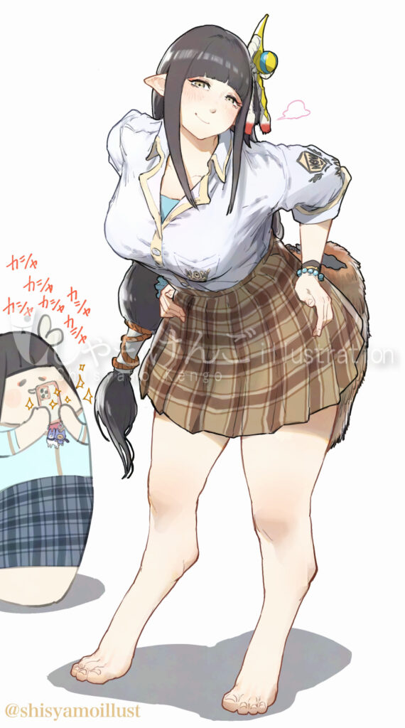 モンスターハンター ヒノエ ミノト 女子高生 JK　制服 生足 逆関節