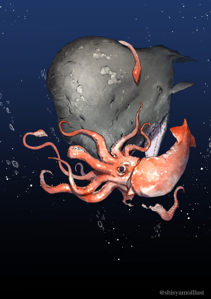 深海怪物展のメインビジュアル(企業案件サンプル)背景の深海生物たちテキスト背景深海魚なし差分